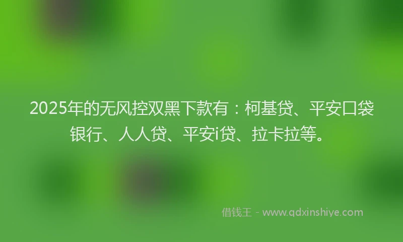 2025年的无风控双黑下款有：柯基贷、平安口袋银行、人人贷、平安i贷、拉卡拉等。