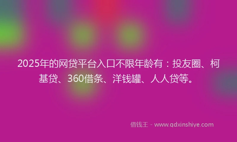2025年的网贷平台入口不限年龄有：投友圈、柯基贷、360借条、洋钱罐、人人贷等。