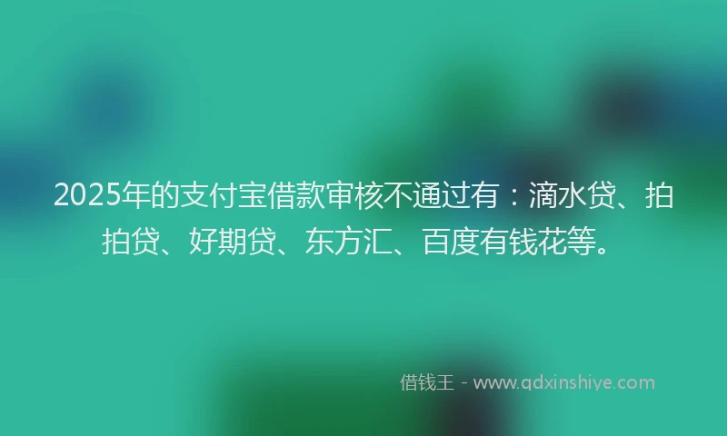 2025年的支付宝借款审核不通过有：滴水贷、拍拍贷、好期贷、东方汇、百度有钱花等。