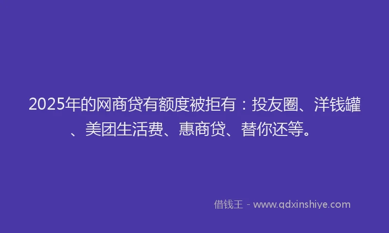 2025年的网商贷有额度被拒有：投友圈、洋钱罐、美团生活费、惠商贷、替你还等。