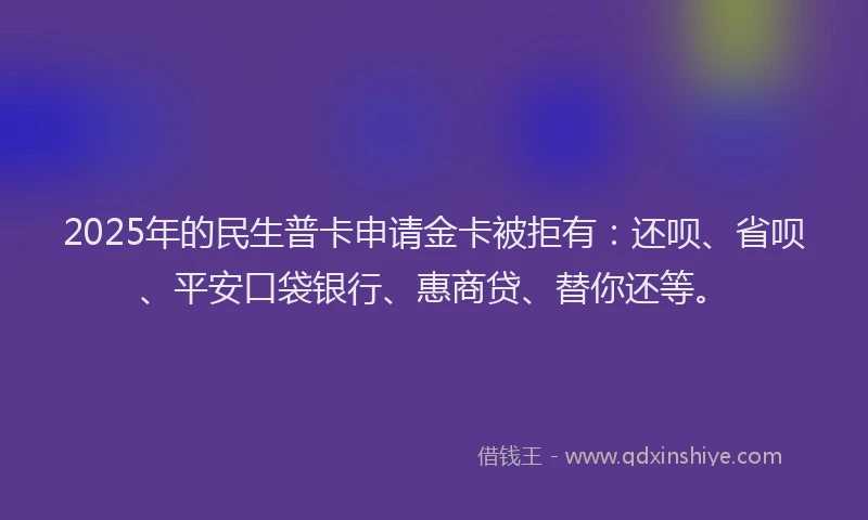 2025年的民生普卡申请金卡被拒有：还呗、省呗、平安口袋银行、惠商贷、替你还等。