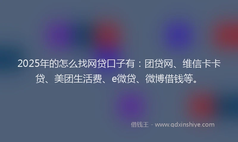 2025年的怎么找网贷口子有：团贷网、维信卡卡贷、美团生活费、e微贷、微博借钱等。