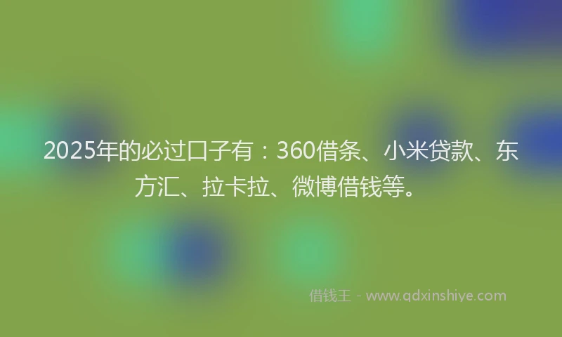 2025年的必过口子有：360借条、小米贷款、东方汇、拉卡拉、微博借钱等。