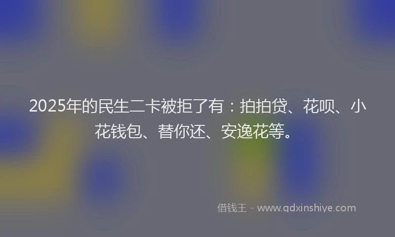 2025年的民生二卡被拒了有：拍拍贷、花呗、小花钱包、替你还、安逸花等。