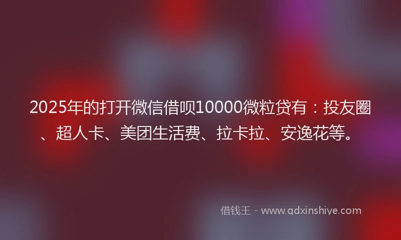 2025年的打开微信借呗10000微粒贷有：投友圈、超人卡、美团生活费、拉卡拉、安逸花等。