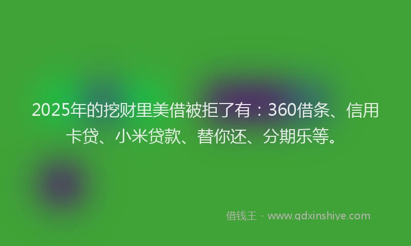 2025年的挖财里美借被拒了有：360借条、信用卡贷、小米贷款、替你还、分期乐等。