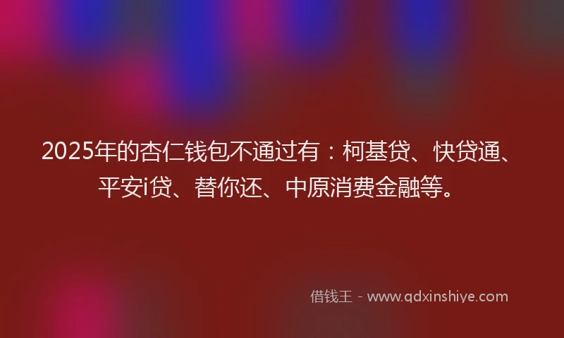2025年的杏仁钱包不通过有：柯基贷、快贷通、平安i贷、替你还、中原消费金融等。