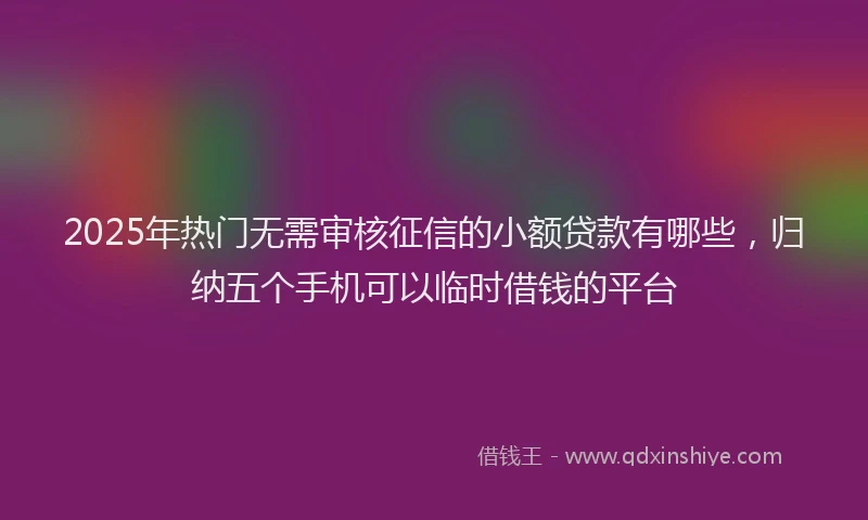 2025年热门无需审核征信的小额贷款有哪些，归纳五个手机可以临时借钱的平台