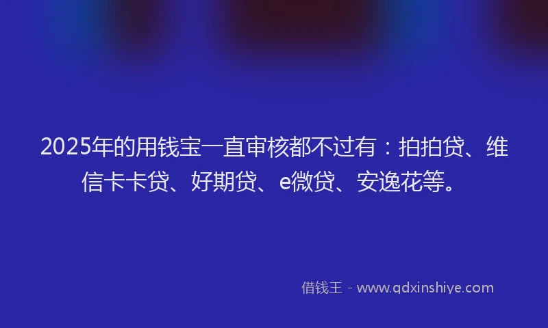 2025年的用钱宝一直审核都不过有：拍拍贷、维信卡卡贷、好期贷、e微贷、安逸花等。