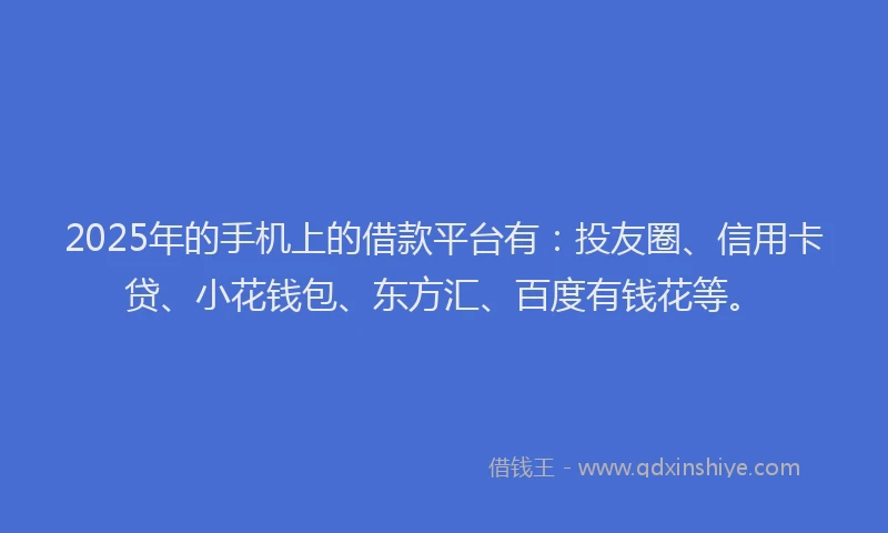 2025年的手机上的借款平台有：投友圈、信用卡贷、小花钱包、东方汇、百度有钱花等。