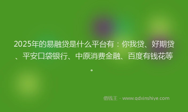 2025年的易融贷是什么平台有：你我贷、好期贷、平安口袋银行、中原消费金融、百度有钱花等。
