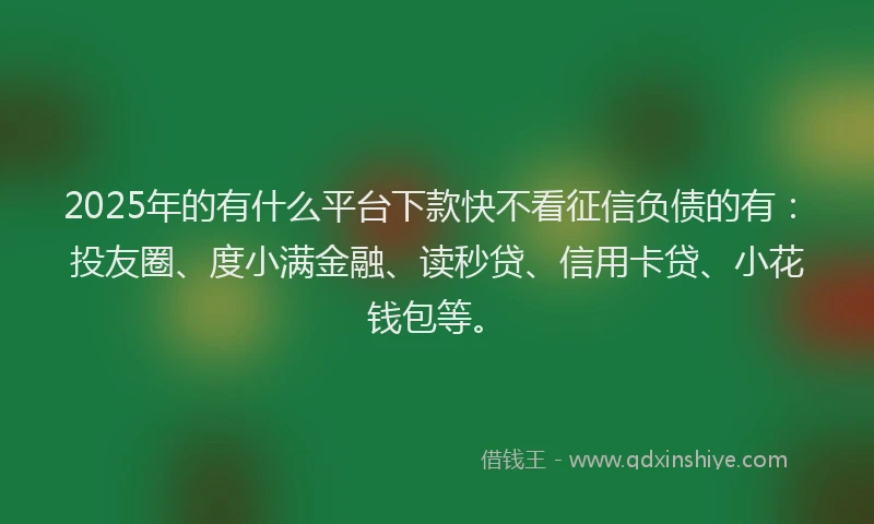 2025年的有什么平台下款快不看征信负债的有：投友圈、度小满金融、读秒贷、信用卡贷、小花钱包等。