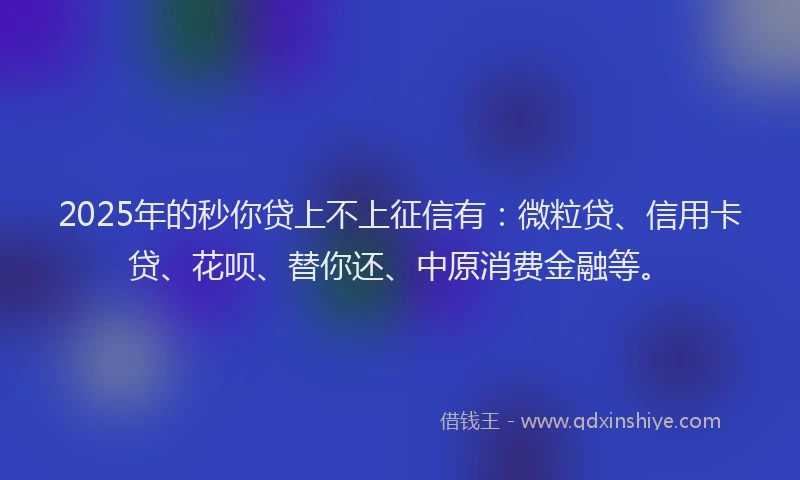 2025年的秒你贷上不上征信有：微粒贷、信用卡贷、花呗、替你还、中原消费金融等。
