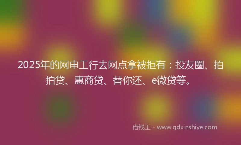 2025年的网申工行去网点拿被拒有：投友圈、拍拍贷、惠商贷、替你还、e微贷等。