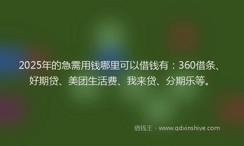 2025年的急需用钱哪里可以借钱有：360借条、好期贷、美团生活费、我来贷、分期乐等。