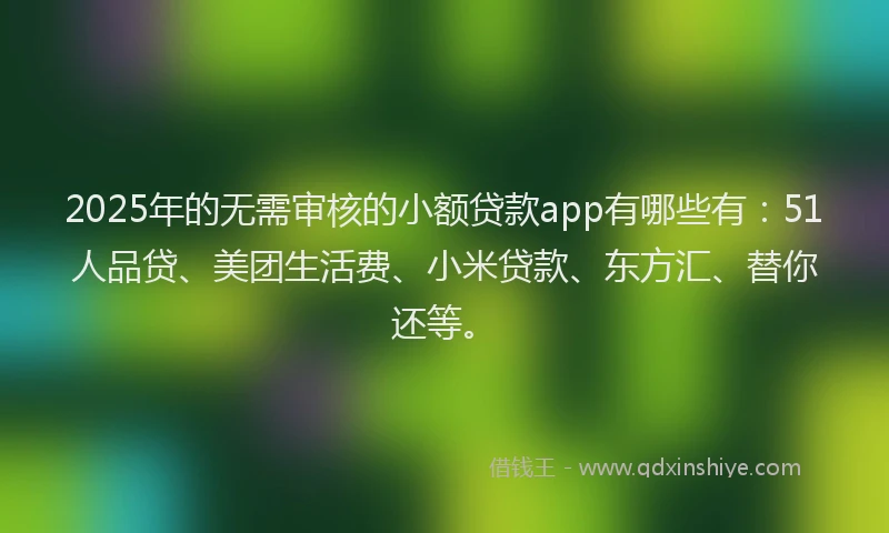 2025年的无需审核的小额贷款app有哪些有：51人品贷、美团生活费、小米贷款、东方汇、替你还等。