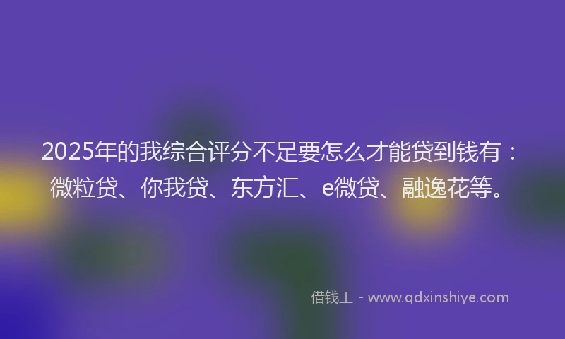 2025年的我综合评分不足要怎么才能贷到钱有：微粒贷、你我贷、东方汇、e微贷、融逸花等。
