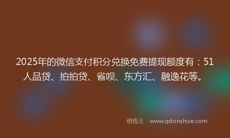 2025年的微信支付积分兑换免费提现额度有：51人品贷、拍拍贷、省呗、东方汇、融逸花等。