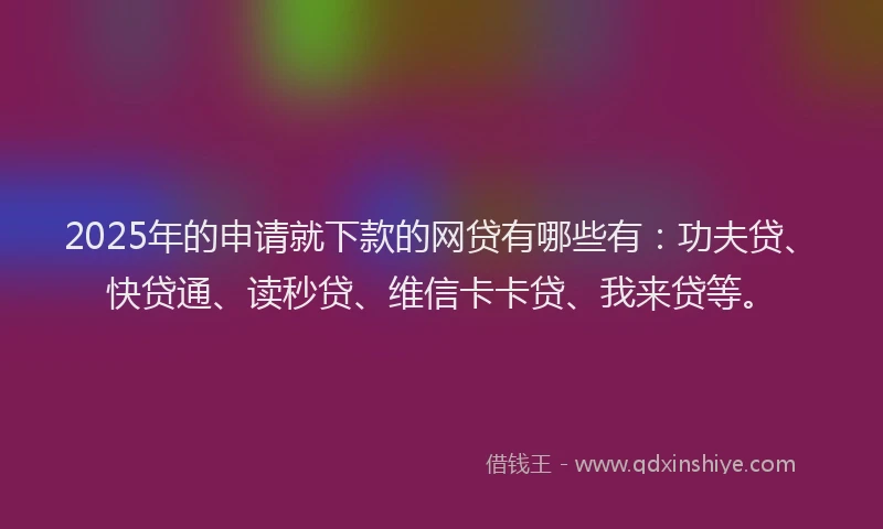 2025年的申请就下款的网贷有哪些有：功夫贷、快贷通、读秒贷、维信卡卡贷、我来贷等。