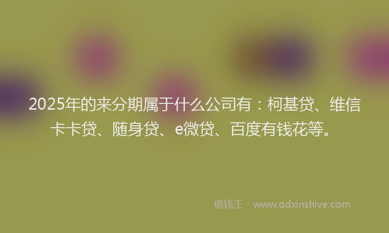 2025年的来分期属于什么公司有：柯基贷、维信卡卡贷、随身贷、e微贷、百度有钱花等。