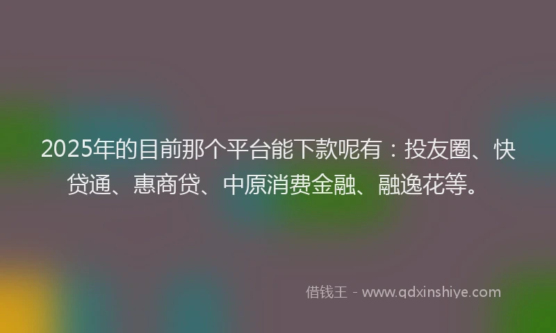 2025年的目前那个平台能下款呢有：投友圈、快贷通、惠商贷、中原消费金融、融逸花等。