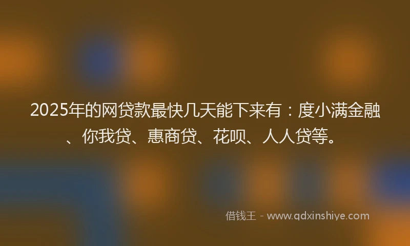 2025年的网贷款最快几天能下来有：度小满金融、你我贷、惠商贷、花呗、人人贷等。