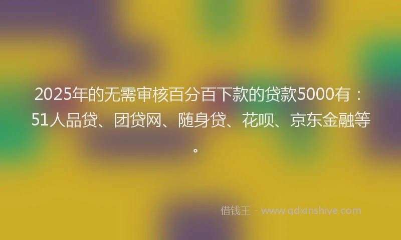 2025年的无需审核百分百下款的贷款5000有：51人品贷、团贷网、随身贷、花呗、京东金融等。
