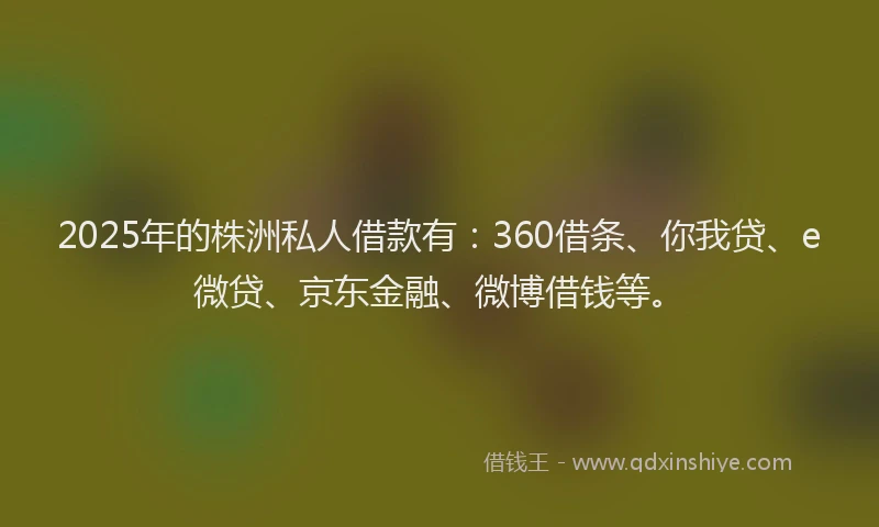 2025年的株洲私人借款有：360借条、你我贷、e微贷、京东金融、微博借钱等。