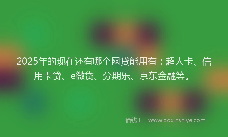 2025年的现在还有哪个网贷能用有：超人卡、信用卡贷、e微贷、分期乐、京东金融等。