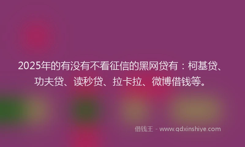 2025年的有没有不看征信的黑网贷有：柯基贷、功夫贷、读秒贷、拉卡拉、微博借钱等。