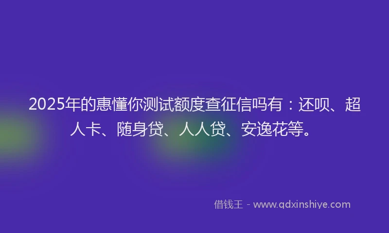 2025年的惠懂你测试额度查征信吗有：还呗、超人卡、随身贷、人人贷、安逸花等。