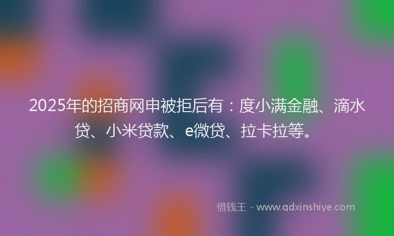 2025年的招商网申被拒后有：度小满金融、滴水贷、小米贷款、e微贷、拉卡拉等。