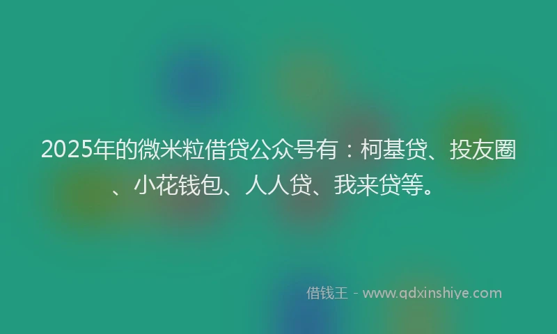 2025年的微米粒借贷公众号有：柯基贷、投友圈、小花钱包、人人贷、我来贷等。