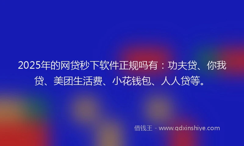 2025年的网贷秒下软件正规吗有：功夫贷、你我贷、美团生活费、小花钱包、人人贷等。