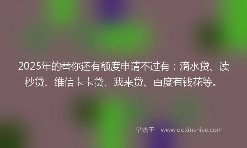 2025年的替你还有额度申请不过有：滴水贷、读秒贷、维信卡卡贷、我来贷、百度有钱花等。