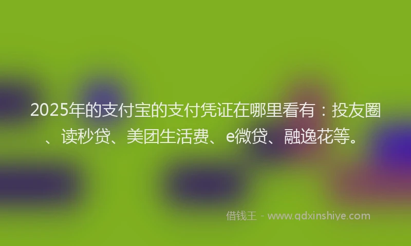 2025年的支付宝的支付凭证在哪里看有：投友圈、读秒贷、美团生活费、e微贷、融逸花等。