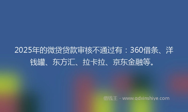 2025年的微贷贷款审核不通过有：360借条、洋钱罐、东方汇、拉卡拉、京东金融等。