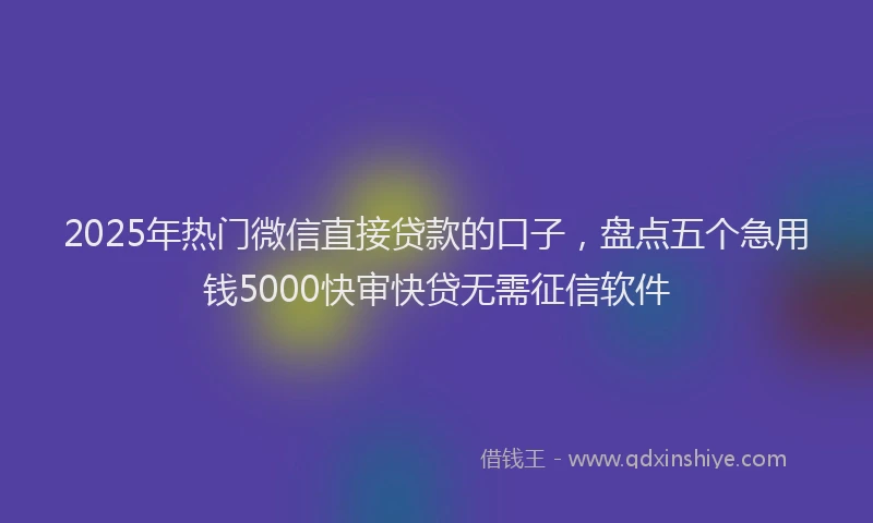 2025年热门微信直接贷款的口子，盘点五个急用钱5000快审快贷无需征信软件