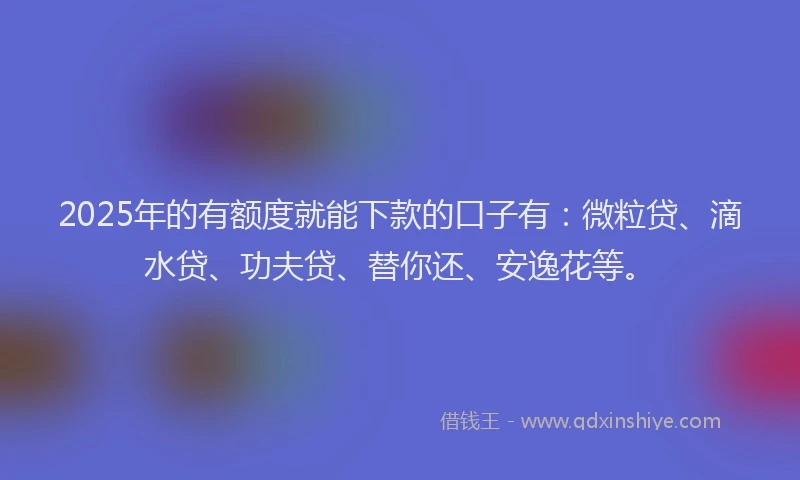 2025年的有额度就能下款的口子有：微粒贷、滴水贷、功夫贷、替你还、安逸花等。