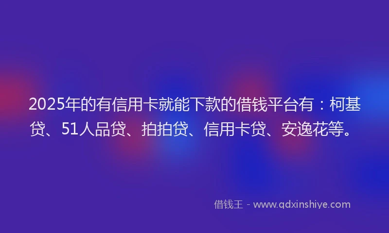 2025年的有信用卡就能下款的借钱平台有：柯基贷、51人品贷、拍拍贷、信用卡贷、安逸花等。