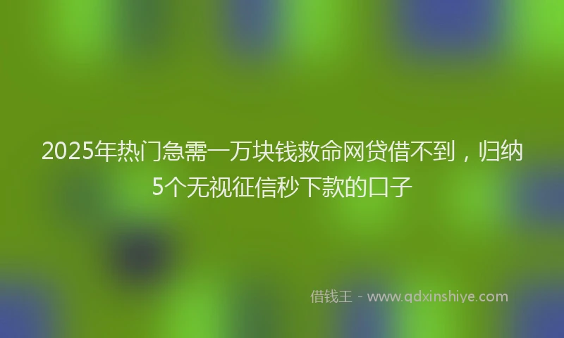 2025年热门急需一万块钱救命网贷借不到，归纳5个无视征信秒下款的口子
