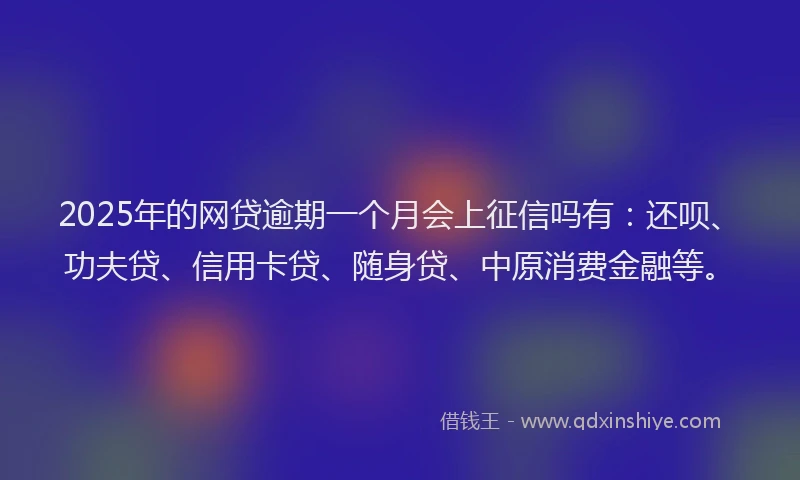 2025年的网贷逾期一个月会上征信吗有：还呗、功夫贷、信用卡贷、随身贷、中原消费金融等。