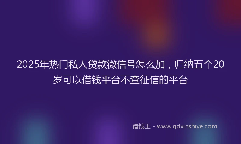 2025年热门私人贷款微信号怎么加，归纳五个20岁可以借钱平台不查征信的平台