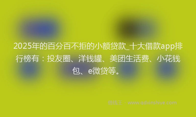 2025年的百分百不拒的小额贷款_十大借款app排行榜有：投友圈、洋钱罐、美团生活费、小花钱包、e微贷等。