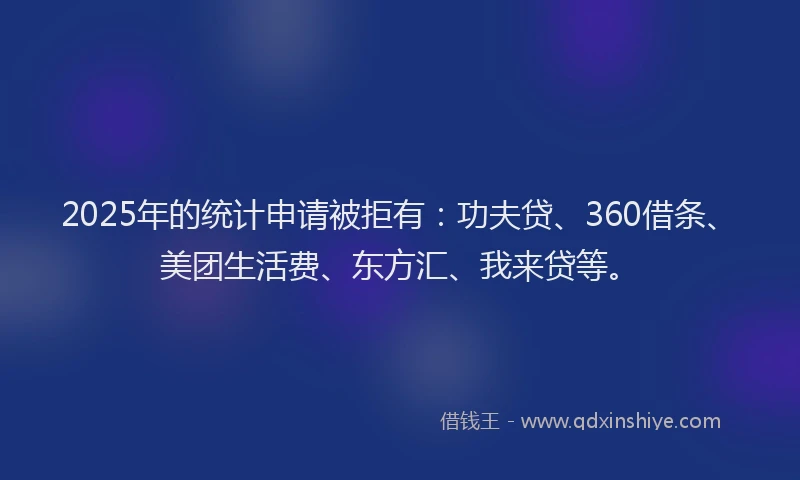 2025年的统计申请被拒有：功夫贷、360借条、美团生活费、东方汇、我来贷等。