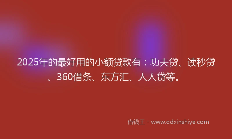 2025年的最好用的小额贷款有：功夫贷、读秒贷、360借条、东方汇、人人贷等。