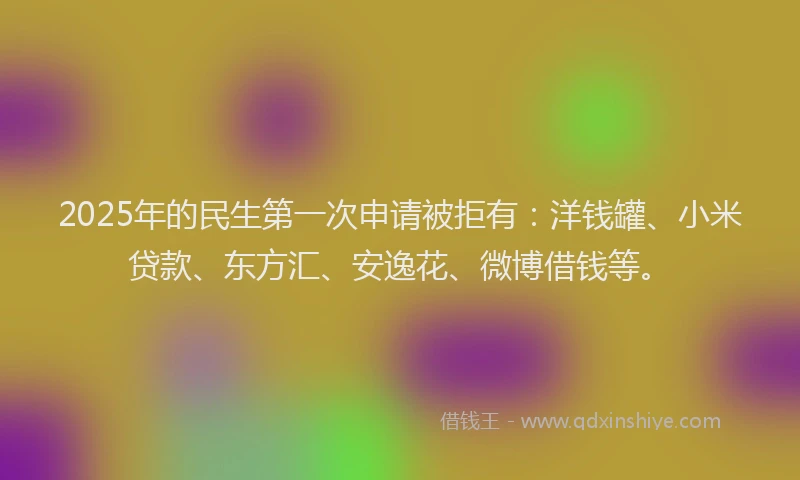 2025年的民生第一次申请被拒有：洋钱罐、小米贷款、东方汇、安逸花、微博借钱等。