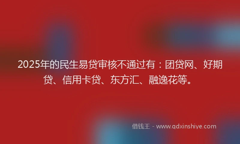 2025年的民生易贷审核不通过有：团贷网、好期贷、信用卡贷、东方汇、融逸花等。