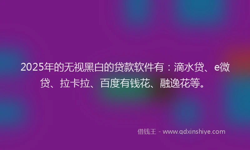 2025年的无视黑白的贷款软件有：滴水贷、e微贷、拉卡拉、百度有钱花、融逸花等。