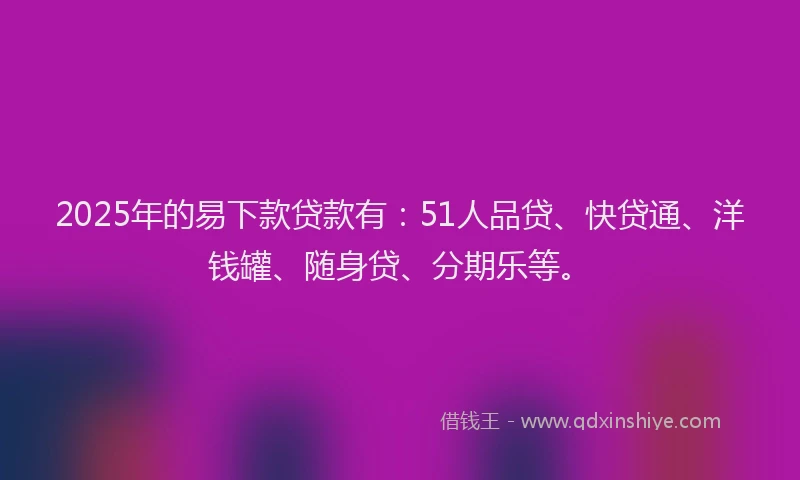 2025年的易下款贷款有：51人品贷、快贷通、洋钱罐、随身贷、分期乐等。